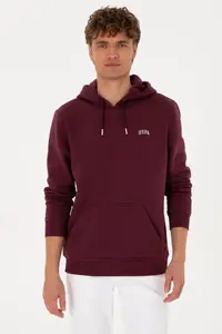 US Polo Assn. Men Regular Fit Hooded Fleece Burgundy Basic Sweatshirt