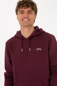 US Polo Assn. Men Regular Fit Hooded Fleece Burgundy Basic Sweatshirt - Image 2