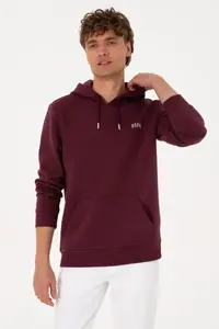 US Polo Assn. Men Regular Fit Hooded Fleece Burgundy Basic Sweatshirt - Image 3