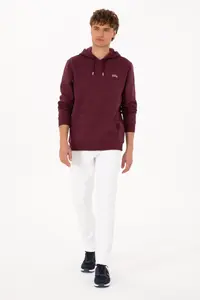 US Polo Assn. Men Regular Fit Hooded Fleece Burgundy Basic Sweatshirt - Image 4