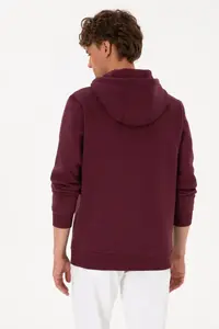 US Polo Assn. Men Regular Fit Hooded Fleece Burgundy Basic Sweatshirt - Image 5