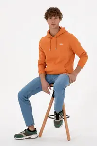 US Polo Assn. Men Regular Fit Hooded Fleece Copper Basic Sweatshirt - Image 4