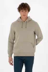 US Polo Assn. Men Regular Fit Hooded Fleece Light Khaki Basic Sweatshirt