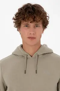 US Polo Assn. Men Regular Fit Hooded Fleece Light Khaki Basic Sweatshirt - Image 2