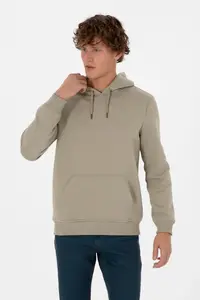 US Polo Assn. Men Regular Fit Hooded Fleece Light Khaki Basic Sweatshirt - Image 3