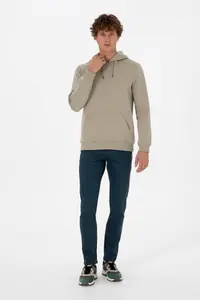 US Polo Assn. Men Regular Fit Hooded Fleece Light Khaki Basic Sweatshirt - Image 4
