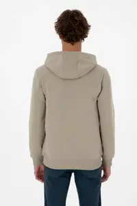 US Polo Assn. Men Regular Fit Hooded Fleece Light Khaki Basic Sweatshirt - Image 5