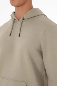 US Polo Assn. Men Regular Fit Hooded Fleece Light Khaki Basic Sweatshirt - Image 7