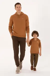 US Polo Assn. Men Regular Fit Hooded Fleece Camel Basic Sweatshirt