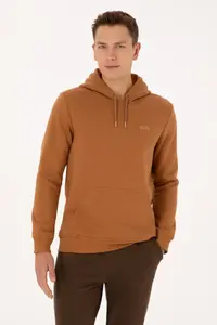 US Polo Assn. Men Regular Fit Hooded Fleece Camel Basic Sweatshirt - Image 3