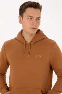 US Polo Assn. Men Regular Fit Hooded Fleece Camel Basic Sweatshirt - Image 4