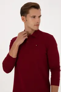 US Polo Shirt Assn. Men Regular Fit Polo Shirt Shirt Collar Burgundy Basic Sweatshirt - Image 2