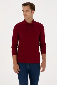 US Polo Shirt Assn. Men Regular Fit Polo Shirt Shirt Collar Burgundy Basic Sweatshirt - Image 3