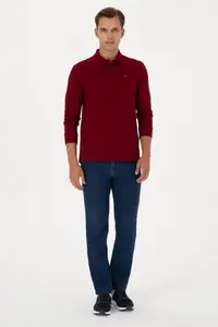 US Polo Shirt Assn. Men Regular Fit Polo Shirt Shirt Collar Burgundy Basic Sweatshirt - Image 4