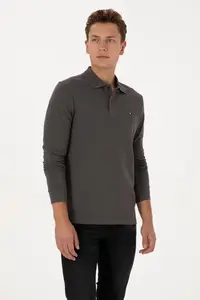 US Polo Assn. Men Regular Fit Polo Shirt Collar Gray Basic Sweatshirt