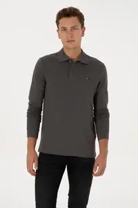 US Polo Assn. Men Regular Fit Polo Shirt Collar Gray Basic Sweatshirt - Image 3