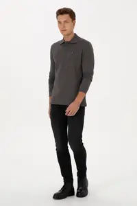 US Polo Assn. Men Regular Fit Polo Shirt Collar Gray Basic Sweatshirt - Image 4