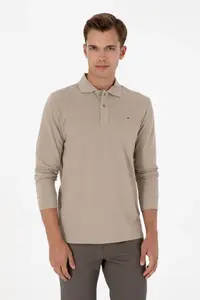 US Polo Shirt Assn. Men Regular Fit Polo Shirt Shirt Collar Dark BEIGE Basic Sweatshirt
