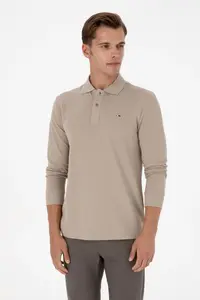 US Polo Shirt Assn. Men Regular Fit Polo Shirt Shirt Collar Dark BEIGE Basic Sweatshirt - Image 3