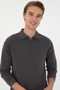 US Polo Assn. Men comfort Fit Half Zippered Gray Sweatshirt - Image 2