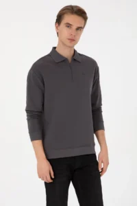 US Polo Assn. Men comfort Fit Half Zippered Gray Sweatshirt - Image 3