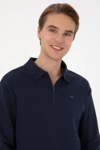 US Polo Assn. Men comfort Fit Half Zippered Navy Blue Sweatshirt - Image 2