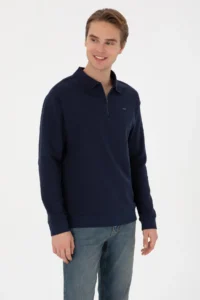 US Polo Assn. Men comfort Fit Half Zippered Navy Blue Sweatshirt - Image 3