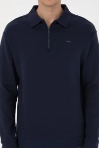 US Polo Assn. Men comfort Fit Half Zippered Navy Blue Sweatshirt - Image 6