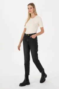 US Polo Assn. Women Black Mom High Waist Fit Jeans Pants - Image 3