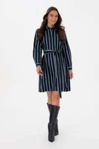 US Polo Assn. Women Navy Blue Striped Arched Weaving Dress