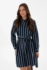 US Polo Assn. Women Navy Blue Striped Arched Weaving Dress - Image 2