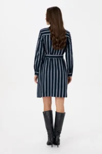US Polo Assn. Women Navy Blue Striped Arched Weaving Dress - Image 4