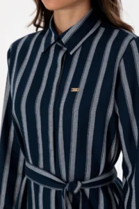 US Polo Assn. Women Navy Blue Striped Arched Weaving Dress - Image 6