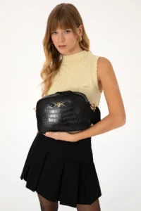 US Polo Assn. Women Black Kroko Crossbody Bag