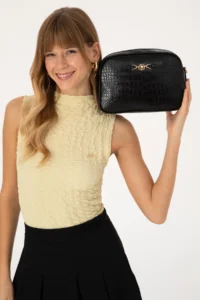 US Polo Assn. Women Black Kroko Crossbody Bag - Image 2
