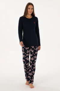 US Polo Assn. Women Navy Blue New year Themed Pajama Set