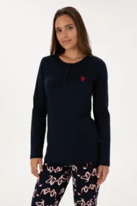 US Polo Assn. Women Navy Blue New year Themed Pajama Set - Image 3