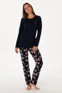 US Polo Assn. Women Navy Blue New year Themed Pajama Set - Image 4