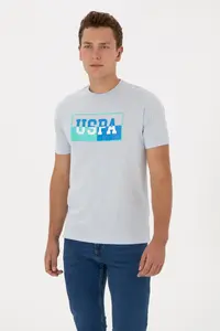 US Polo Assn. Men Regular Fit Crew Neck Light Blue T-Shirt - Image 3