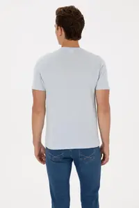 US Polo Assn. Men Regular Fit Crew Neck Light Blue T-Shirt - Image 5