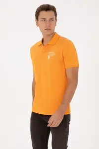 US Polo Assn. Men Regular Fit Polo Shirt Collar Orange T-Shirt - Image 3