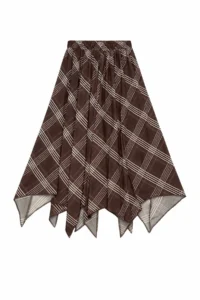 VAGGON Brown Asymmetric Ekoseli Skirt - Image 2