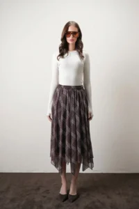 VAGGON Brown Asymmetric Ekoseli Skirt - Image 3