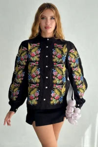 FEMELLE Women's Black Button and Lace Detailed Fully Embroidered Shirt - Image 3