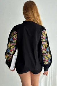 FEMELLE Women's Black Button and Lace Detailed Fully Embroidered Shirt - Image 4
