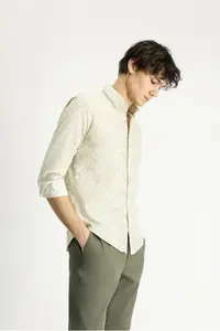 Kiğılı Long Sleeve slim Fit Narrow Kesim Printed Cotton Shirt