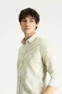 Kiğılı Long Sleeve slim Fit Narrow Kesim Printed Cotton Shirt - Image 3