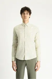 Kiğılı Long Sleeve slim Fit Narrow Kesim Printed Cotton Shirt - Image 4