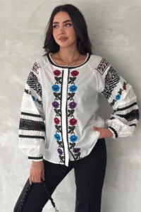 FEMELLE Women White Completely Embroidered Cotton Shirt