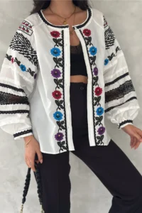 FEMELLE Women White Completely Embroidered Cotton Shirt - Image 2